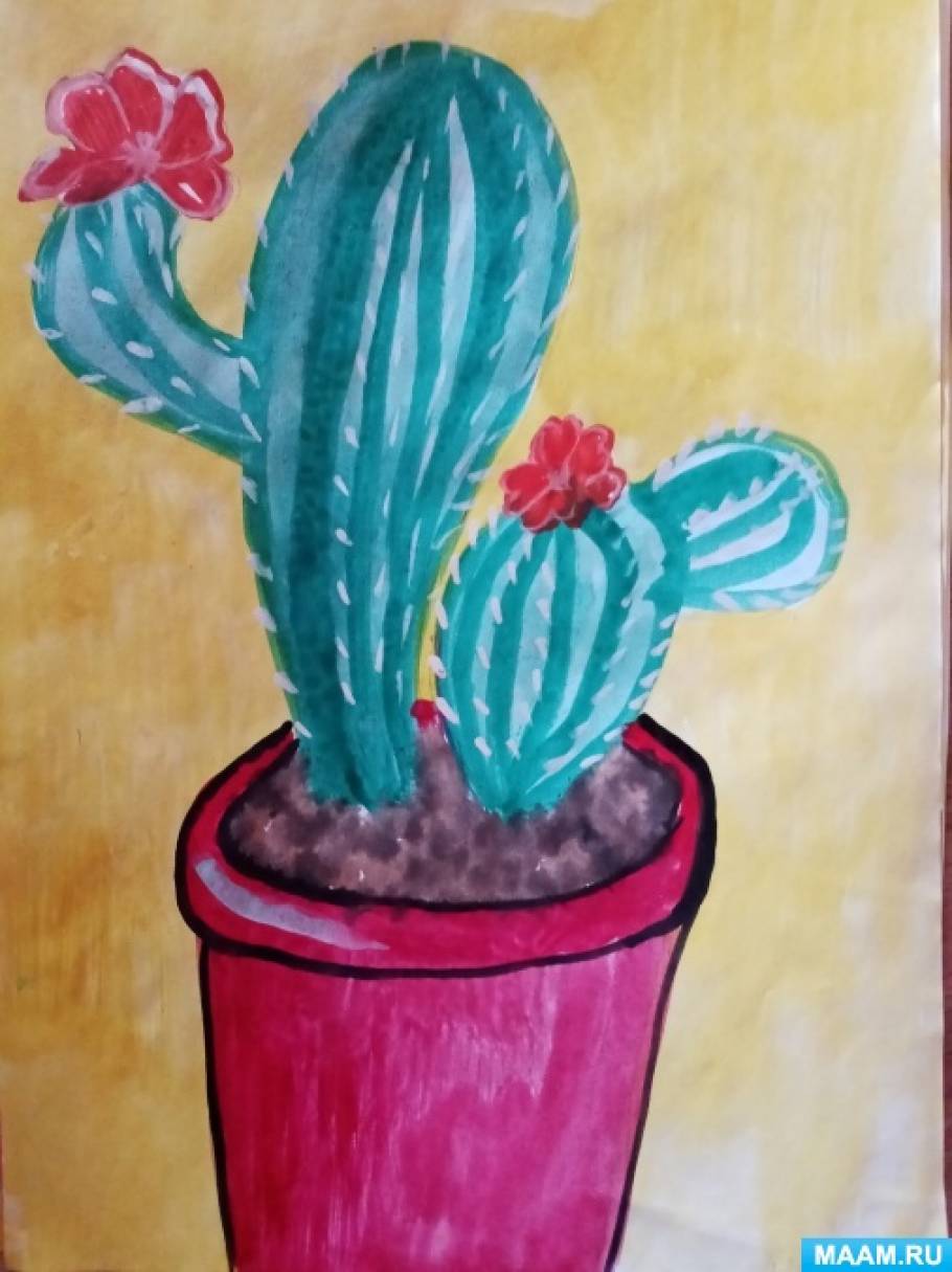 Рисунок кактус красками