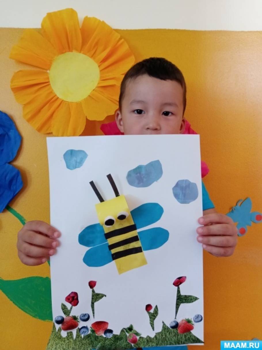 Детский мастер-класс по объёмной аппликации и составлению коллажа «Пчелка на полянке»