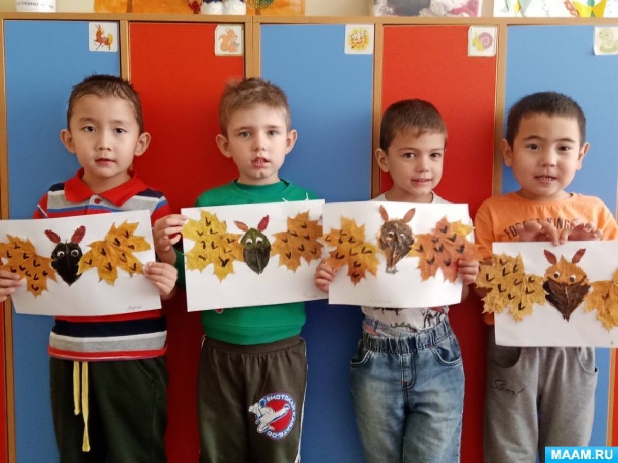Детский мастер-класс по аппликации из листьев «Летучая мышь» для старших дошкольников