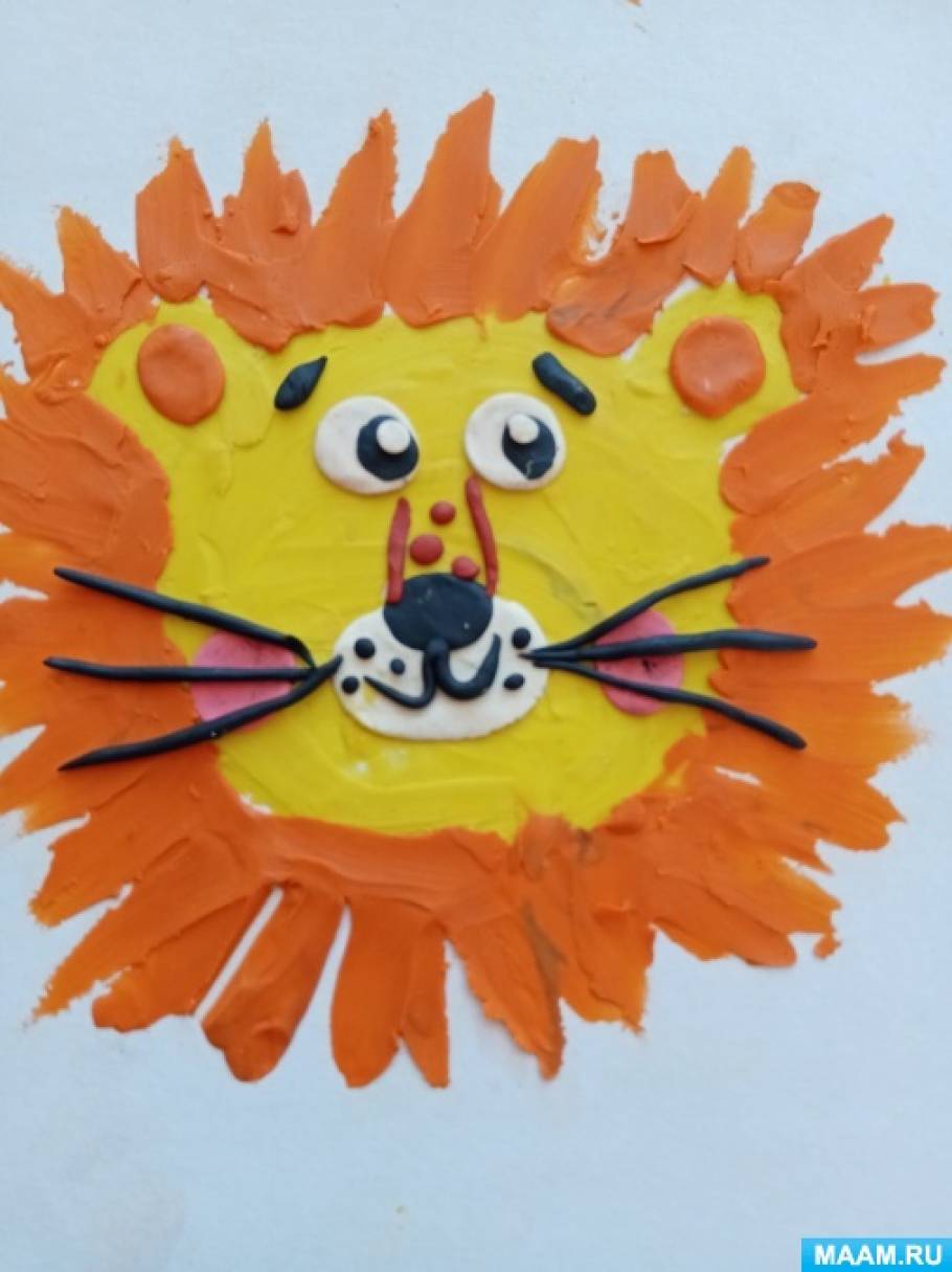 Детский мастер-класс по аппликации в технике пластилинографии «Царь зверей» для старших дошкольников