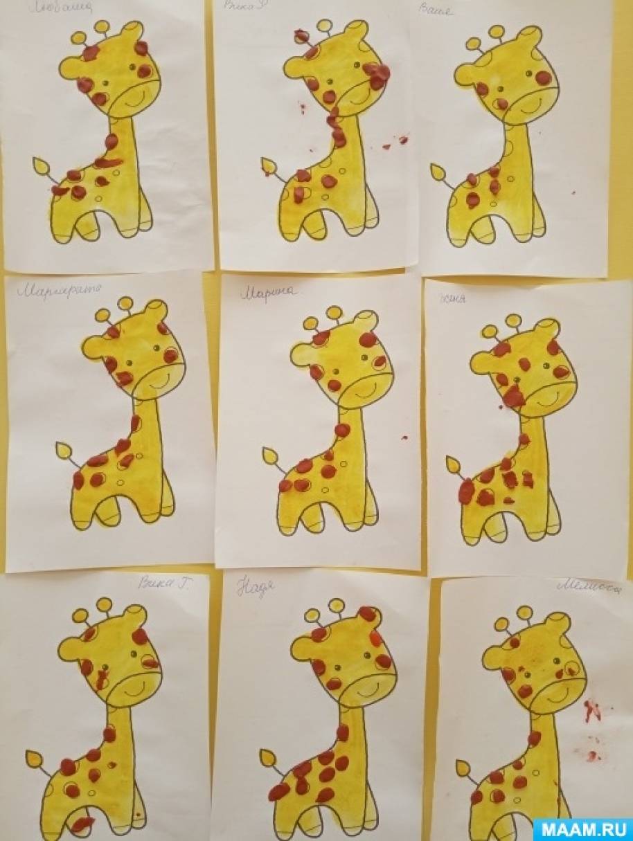 Конспект ОД по лепке с детьми первой младшей группы «У жирафа пятна, пятна»