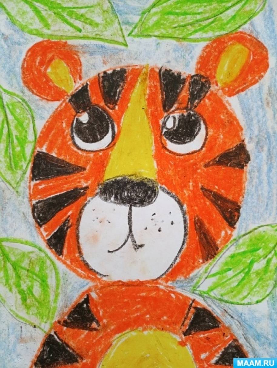 Детский мастер-класс для детей по рисованию восковыми мелками «Тигры — знают все ребята — ходят в шубах полосатых»