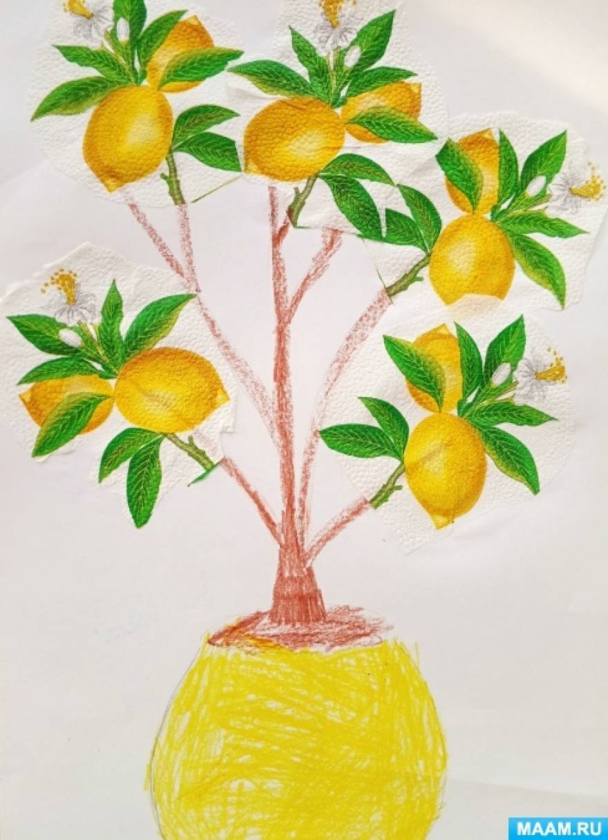 Детский мастер-класс по аппликации в технике «декупаж» с элементами рисования «Лимонное дерево»