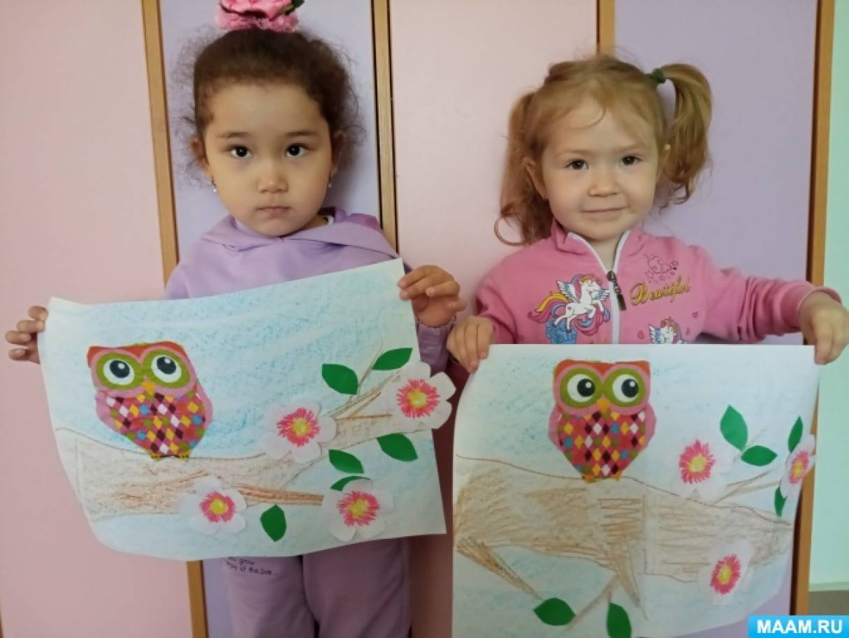 Детский мастер-класс по аппликации в технике «декупаж» с элементами рисования «Сова на яблоне»