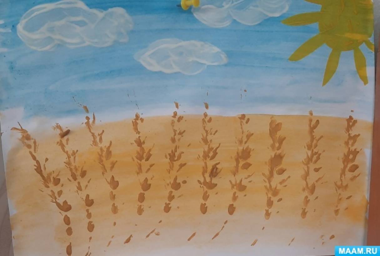 Конспект занятия по нетрадиционному рисованию (печать колосьями пшеницы) в подготовительной группе «Пшеничное поле»