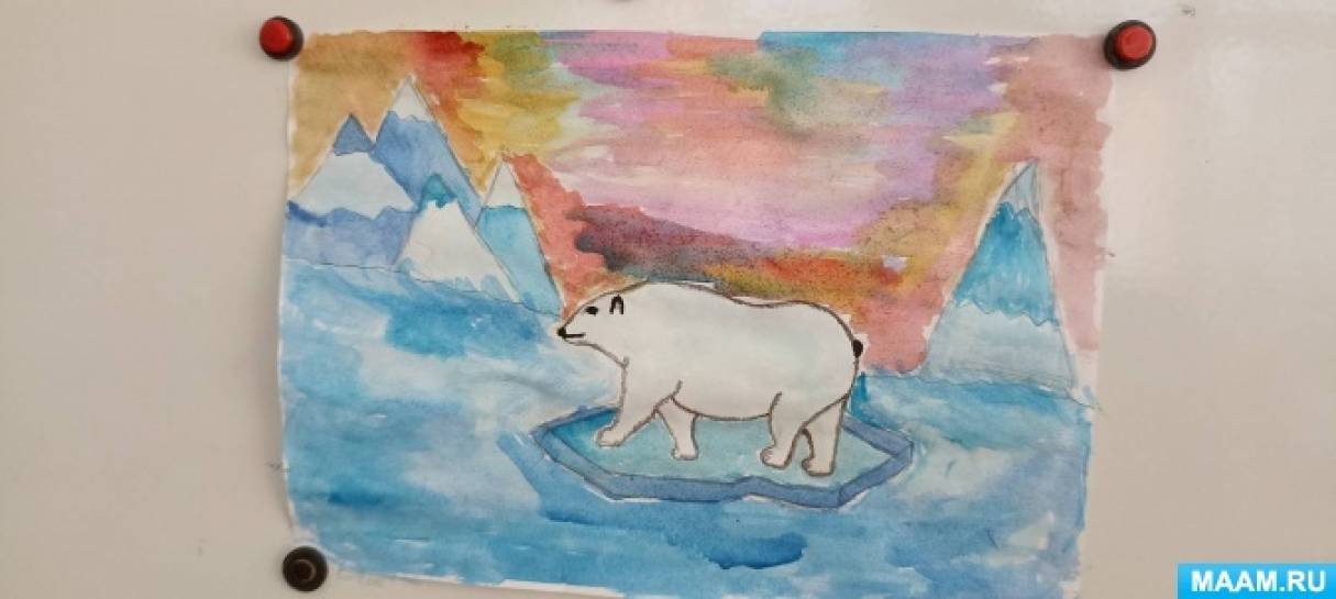 Конспект занятия «Белый медведь и северное сияние.»
