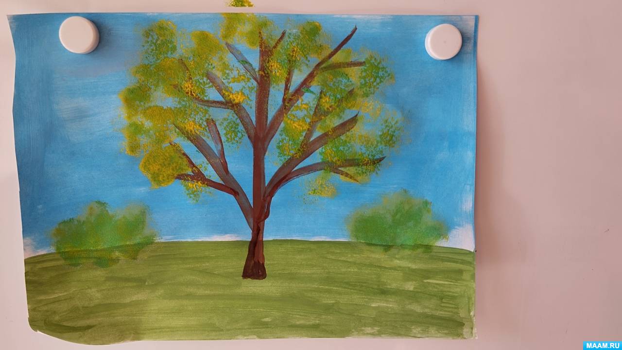 Фотоотчет о НОД по рисованию губкой «Дерево»