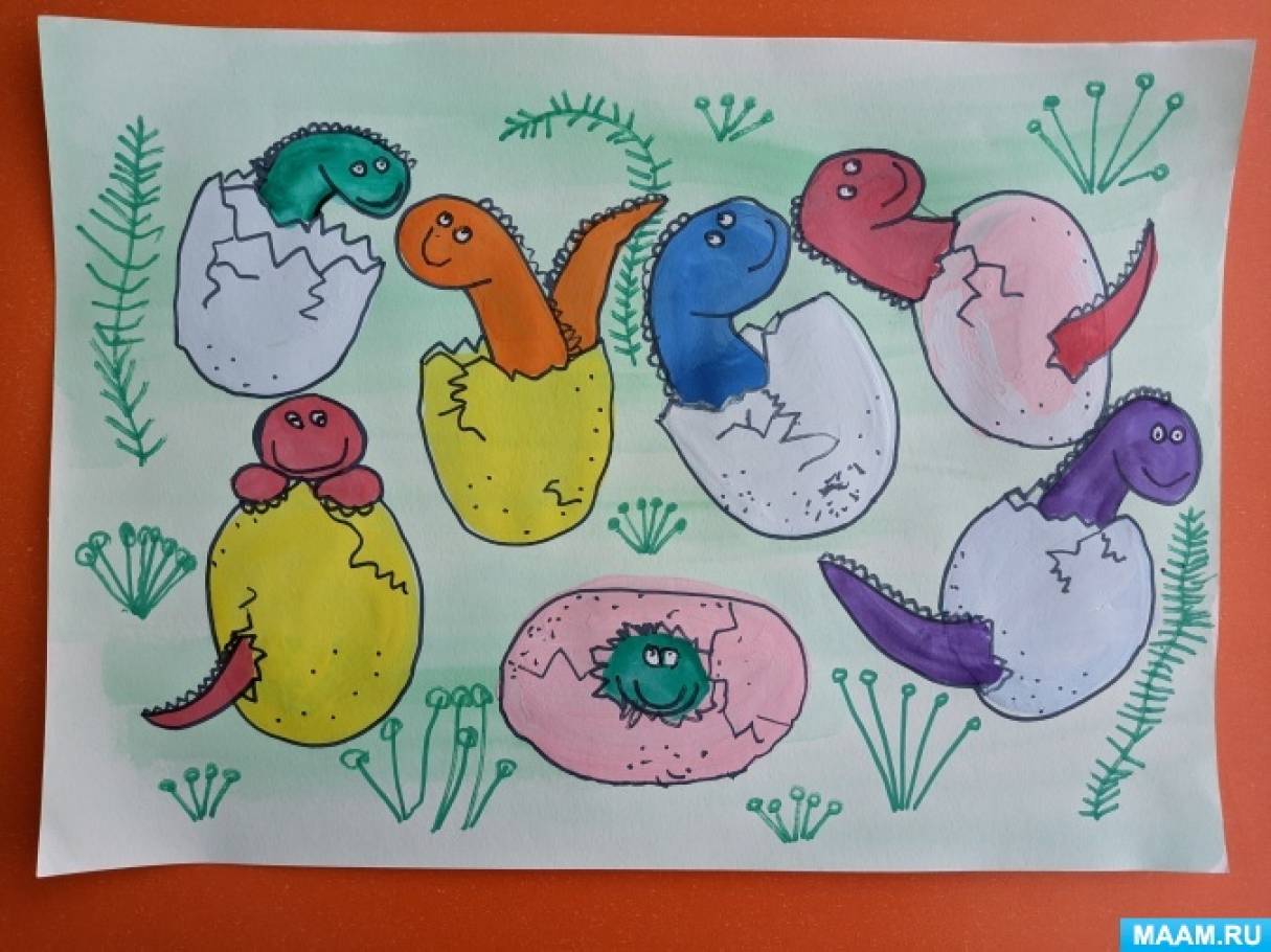 Детский мастер-класс по рисованию «День рождения динозавров» с детьми средней группы
