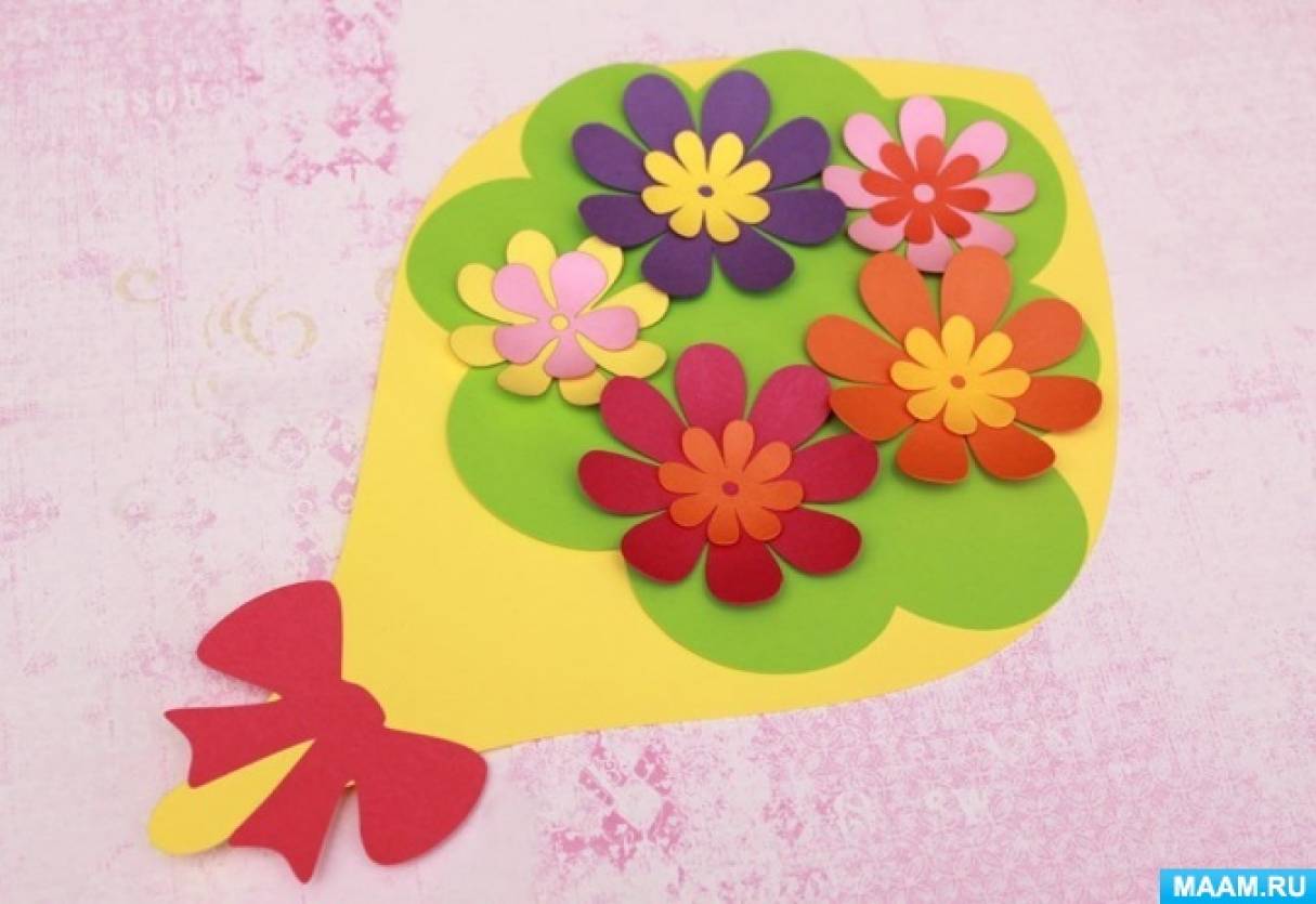 Открытка бабушке своими руками из бумаги. Аппликация.цветы. Аппликация цветов. Аппликация с цветами. Аппликация открытка для мамы.