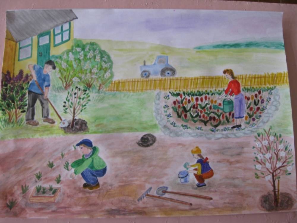 Вся семья работает в школе. Рисунок на тему труд человека. Рисунки детей на тему семейные традиции. Рисунки детей на тему весенние работы на селе. Рисунок на тему трудовые семейные традиции.