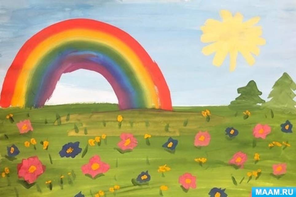 План-конспект занятия по рисованию поролоновой губкой «Летний пейзаж с радугой» для старшей группы