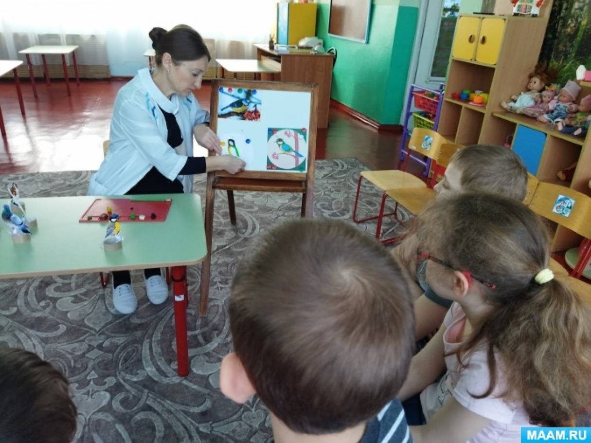 Конспект занятия по пластилинографии для старшей группе «Зимующие птицы. Птичка — синичка»