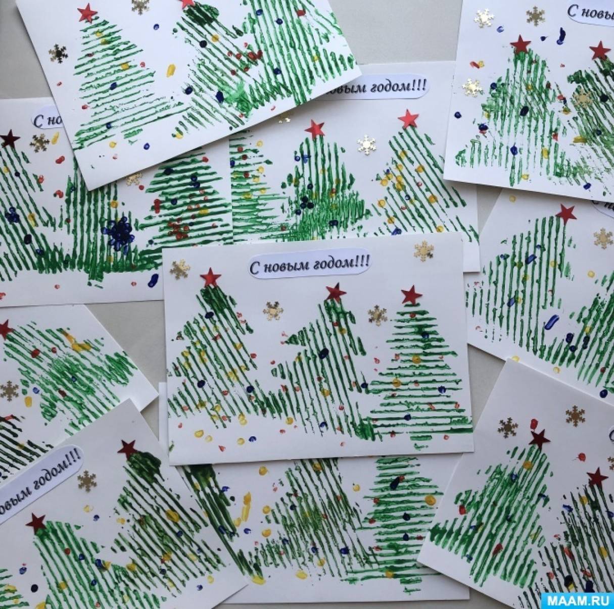 Мастер-класс по изготовлению новогодней открытки в технике отпечатка с детьми младшего дошкольного возраста