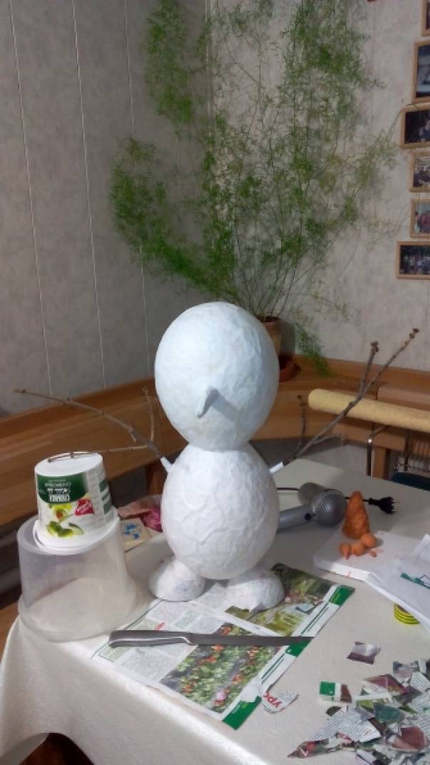 Зимний снеговик в технике ватного папье маше (видео)