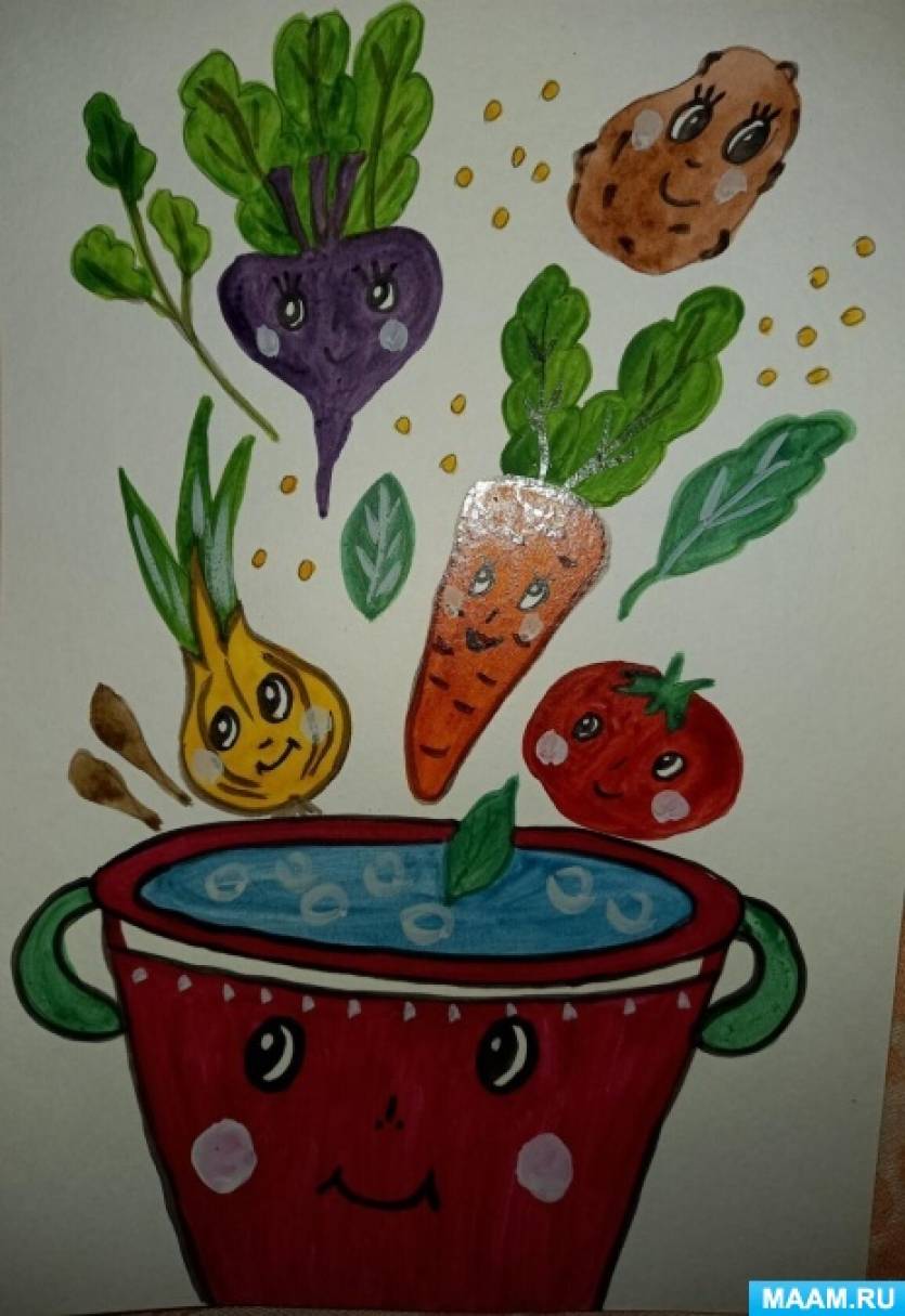 Конспект занятия по рисованию в подготовительной группе «Суп из овощей»