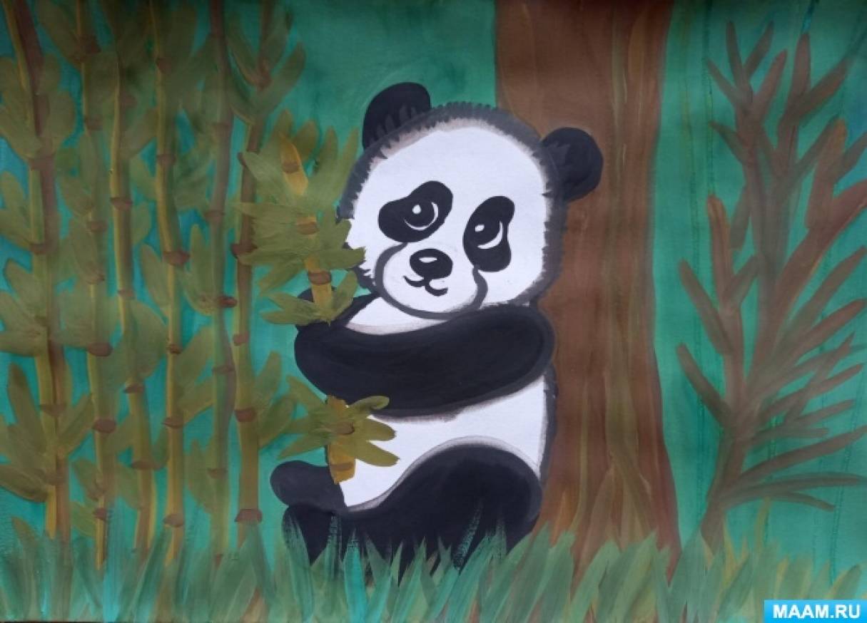 Конспект занятия по сюжетному рисованию в подготовительной группе «Панда под деревом с веточкой бамбука»