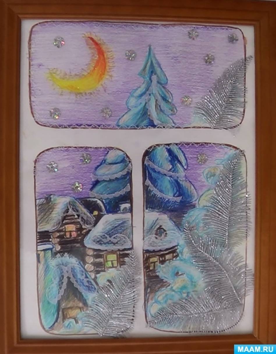 Конспект НОД в смешанной технике в младшей коррекционной группе «Зимний пейзаж за окном»
