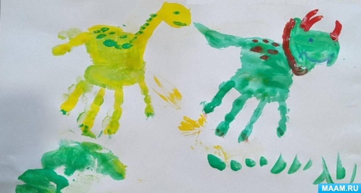 Совместный мастер-класс по нетрадиционной технике рисования «Динозаврики» для детей раннего возраста