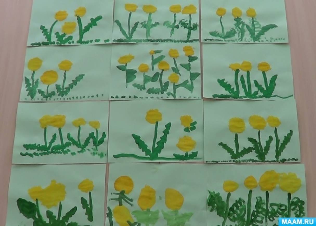 Конспект НОД по рисованию в смешанной технике в средней коррекционной группе «Одуванчик — жёлтый сарафанчик»