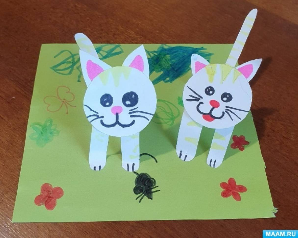 Детский мастер-класс по объёмной аппликации с элементами рисования для младших дошкольников «Котята»