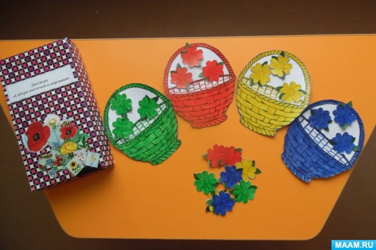 Дидактическая игра «Разноцветные корзинки» для детей от 2 до 3 лет