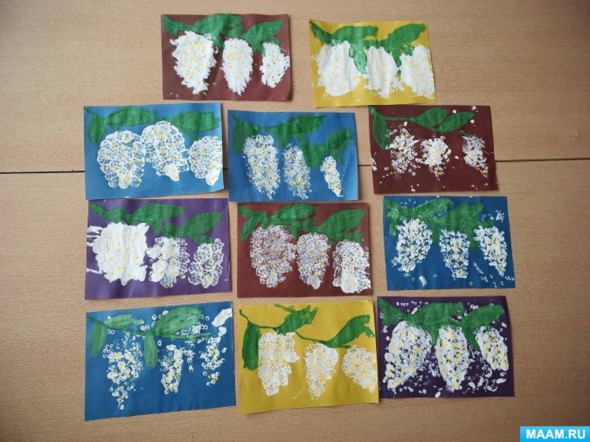Конспект НОД по рисованию «Соцветия черёмухи» с использованием нетрадиционной техники рисования ватными палочками