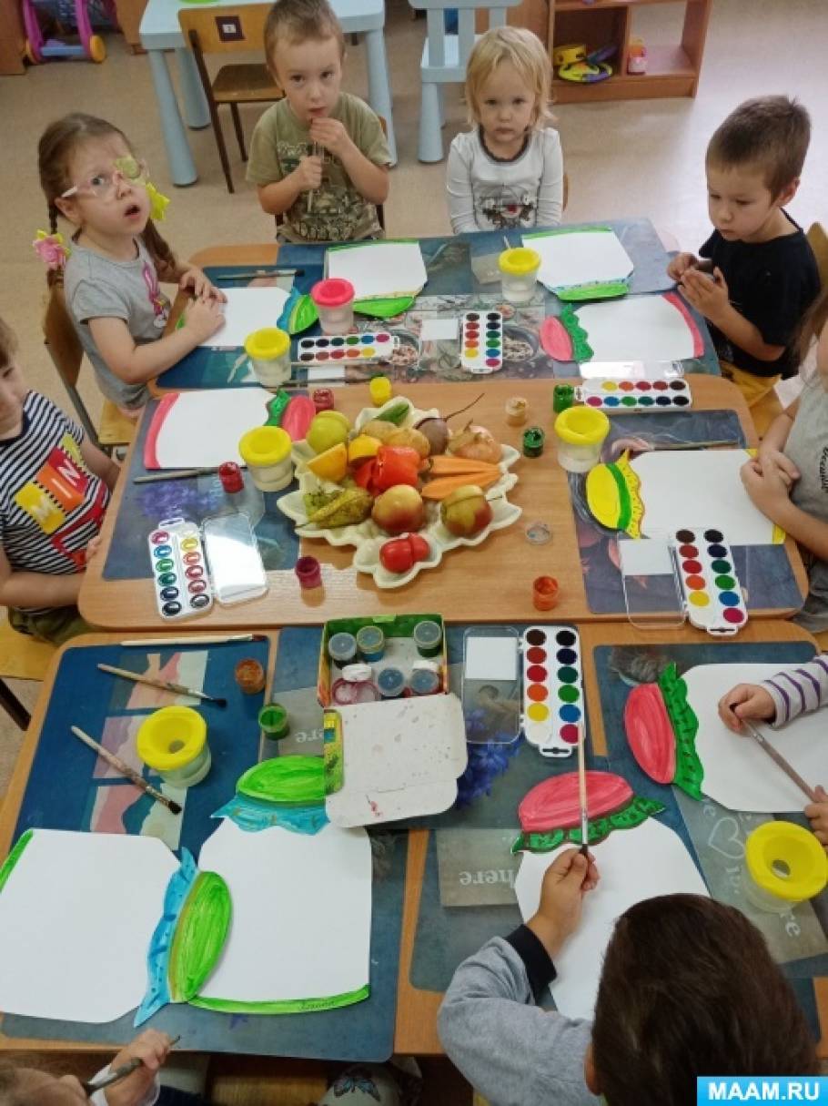 Мастер-класс по рисованию в нетрадиционных техниках с помощью штампов из овощей и фруктов «Дары Осени» в младшей группе