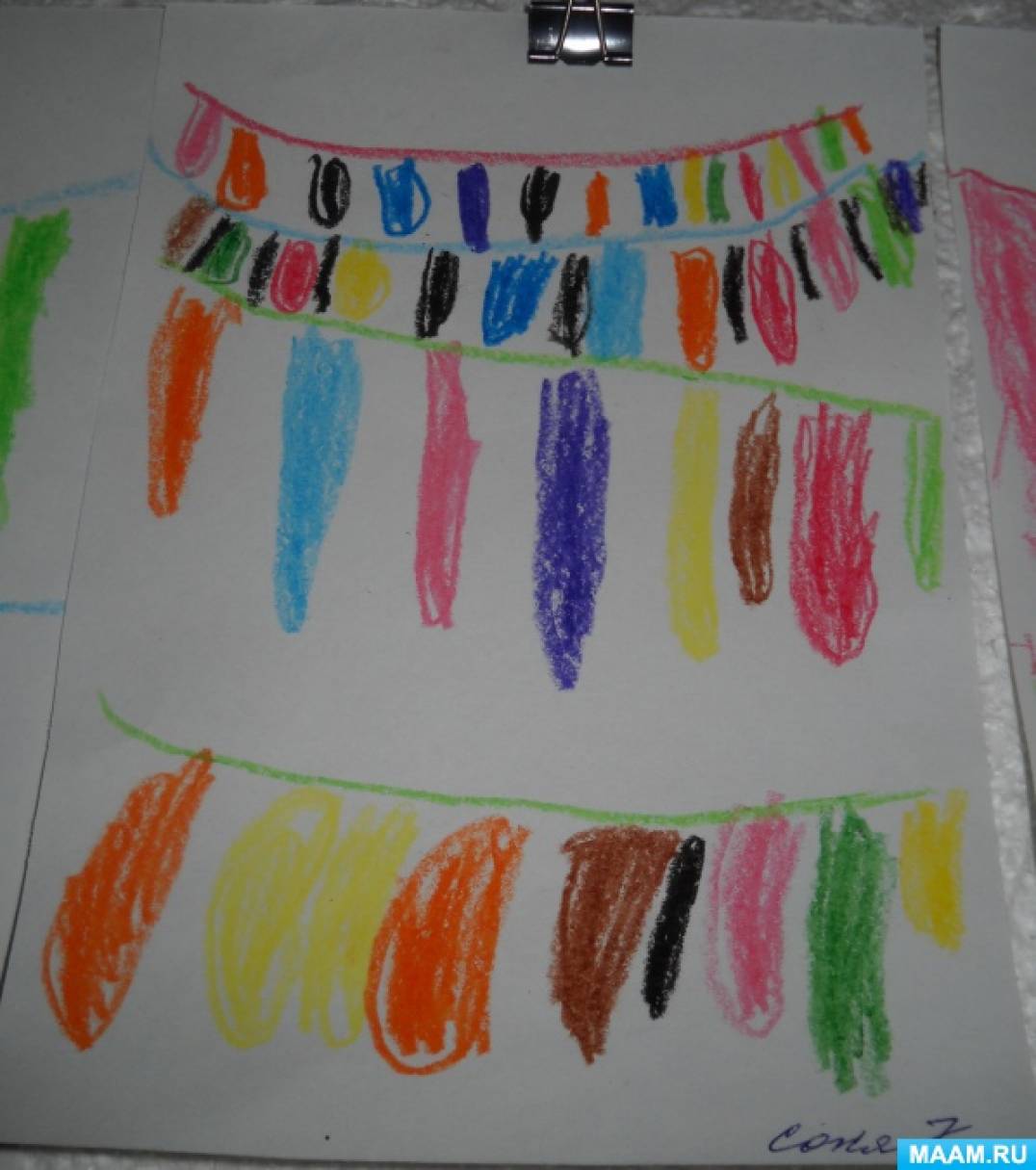 Рисование разноцветные платочки сушатся во второй младшей