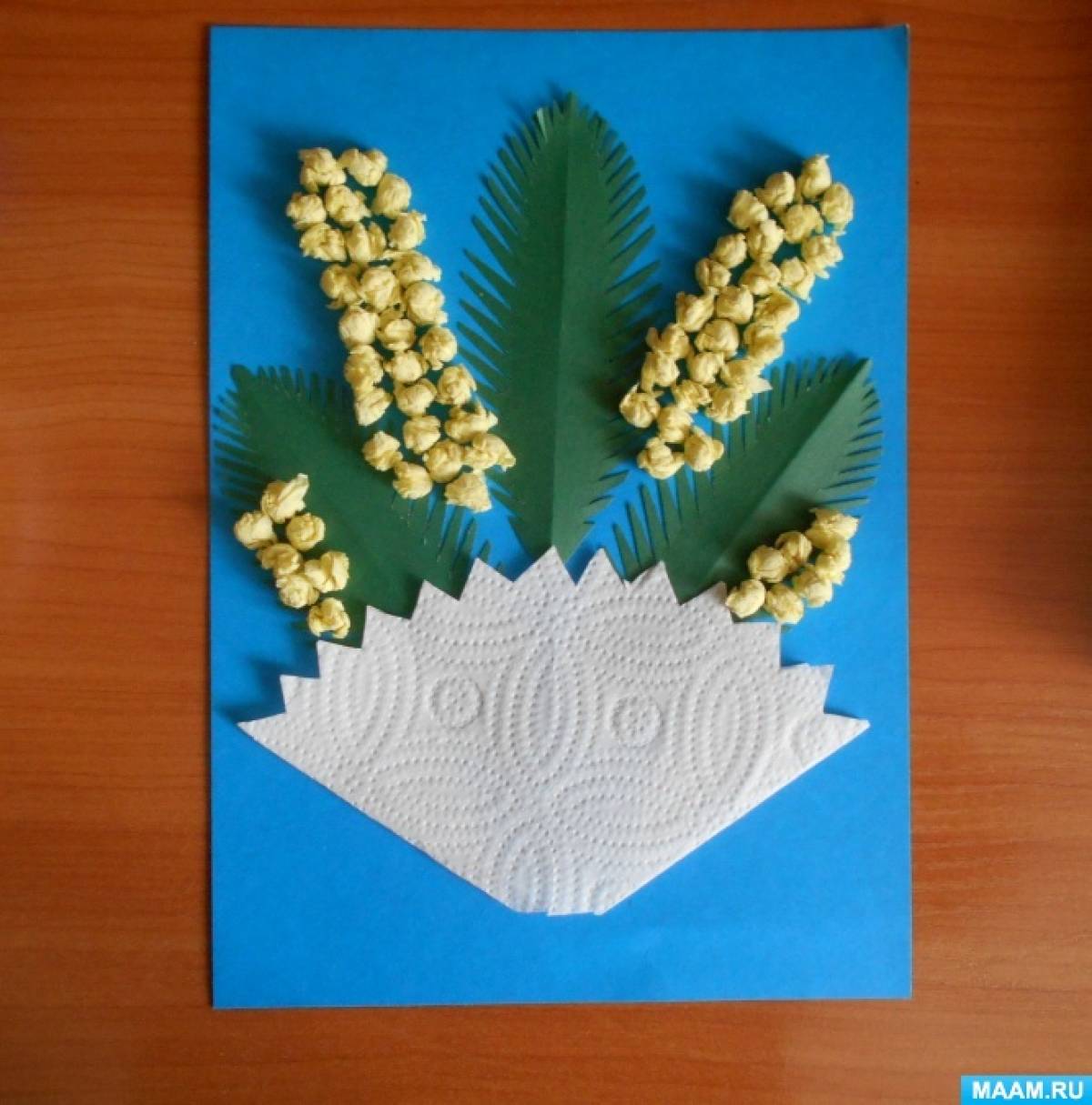 открытка мимозы своими руками на 8 марта