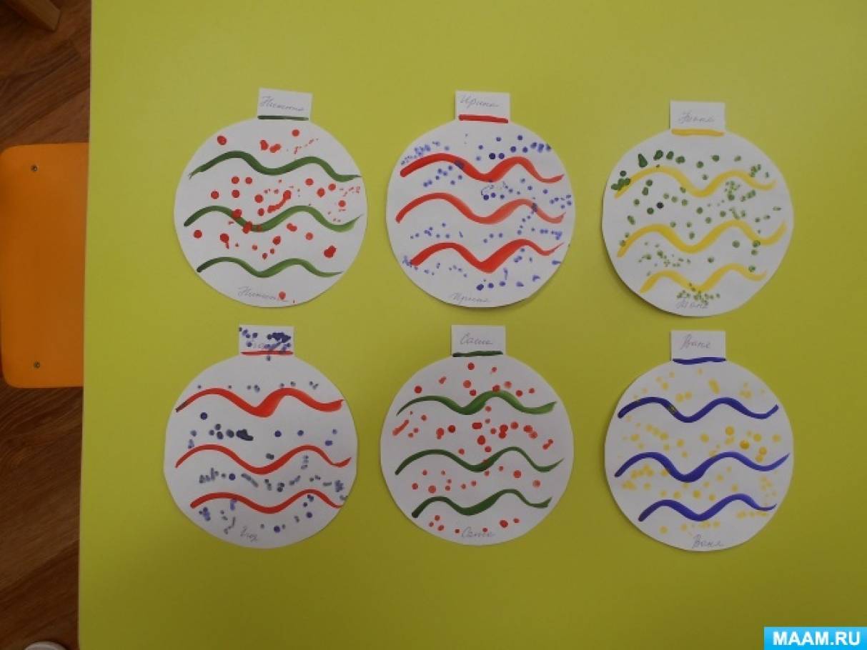 Конспект занятия по рисованию ватными палочками «Красивые шары на елку ...