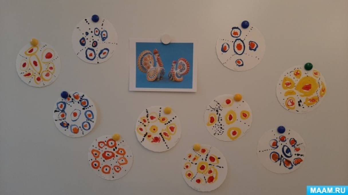 Конспект занятия по декоративному рисованию в средней группе «Составление дымковского узора на круге»