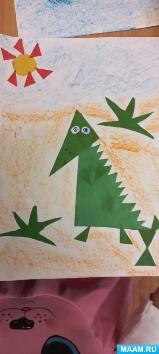 Аппликация из треугольников для детей старшего дошкольного возраста «Крокодильчик»