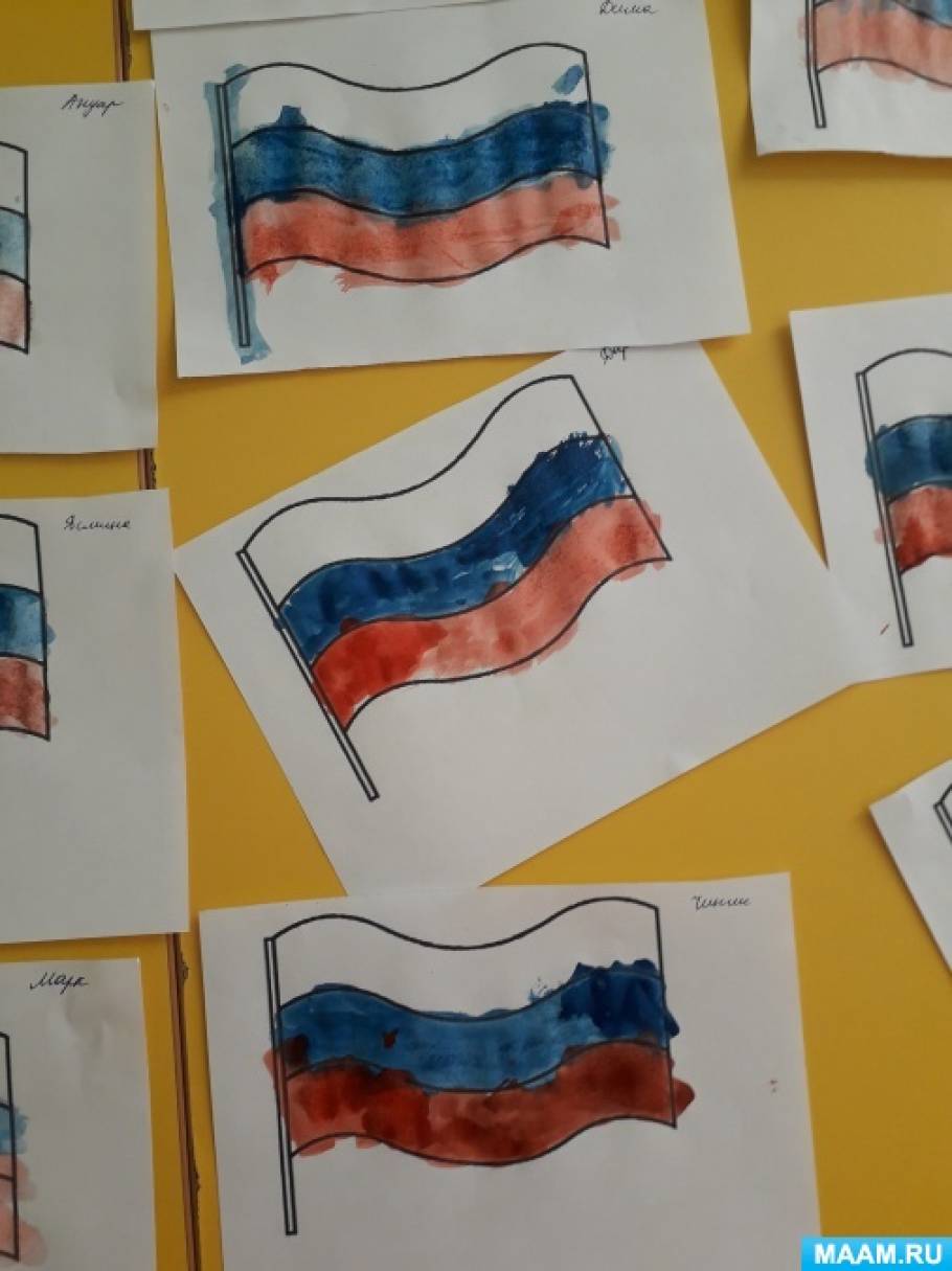 Флаг средняя группа. Российский флаг рисование Колдина. Российский флаг рисунок. Рисование в детском саду флаг. Рисование российский флаг в средней группе.