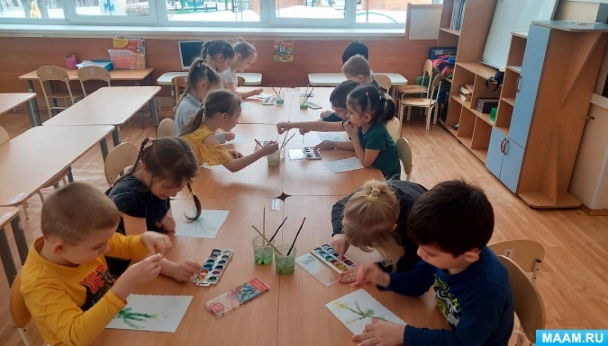 Конспект занятия для детей старшей группы по рисованию ватными палочками «Мимоза»