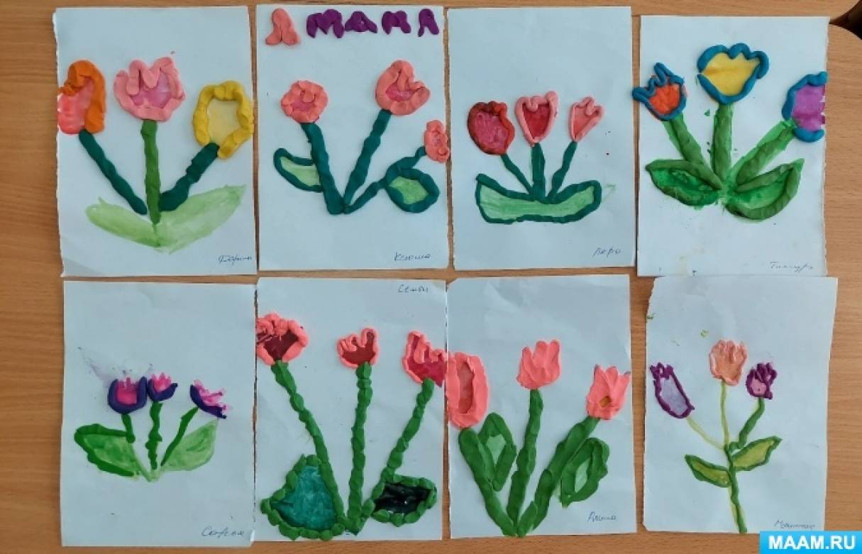 Конспект занятия по рисованию и пластилинография для детей старшей группы «Тюльпаны»