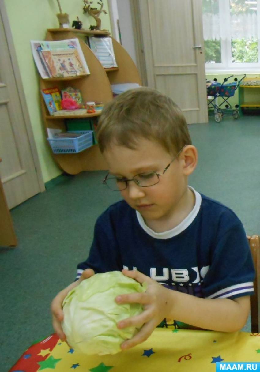 Foto č. 1 Cílem je upevnit znalosti dětí o zelenině a ujasnit si kvalitativní vlastnosti zeleniny