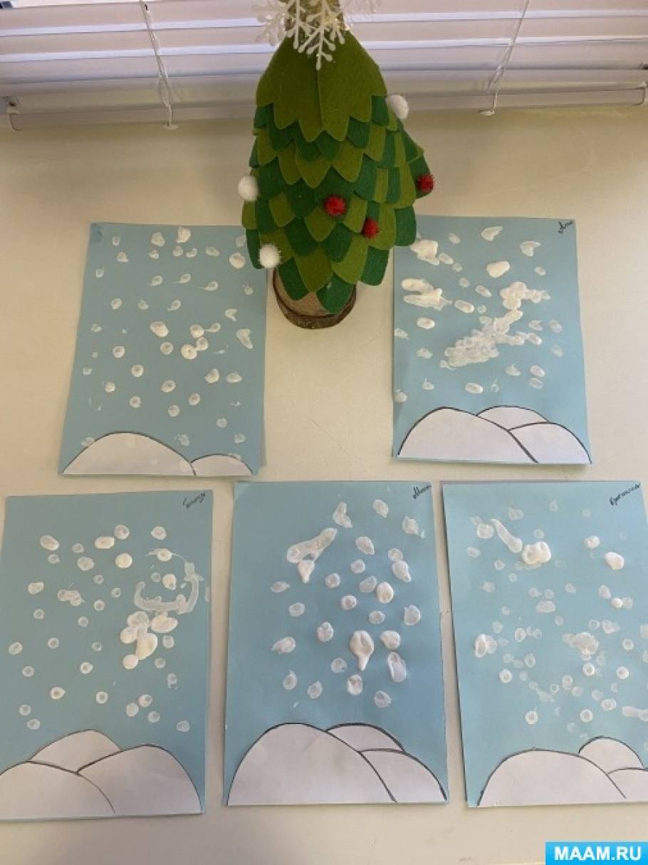 Конспект занятия в группе раннего возраста по рисованию ватными палочками «Снег идет»