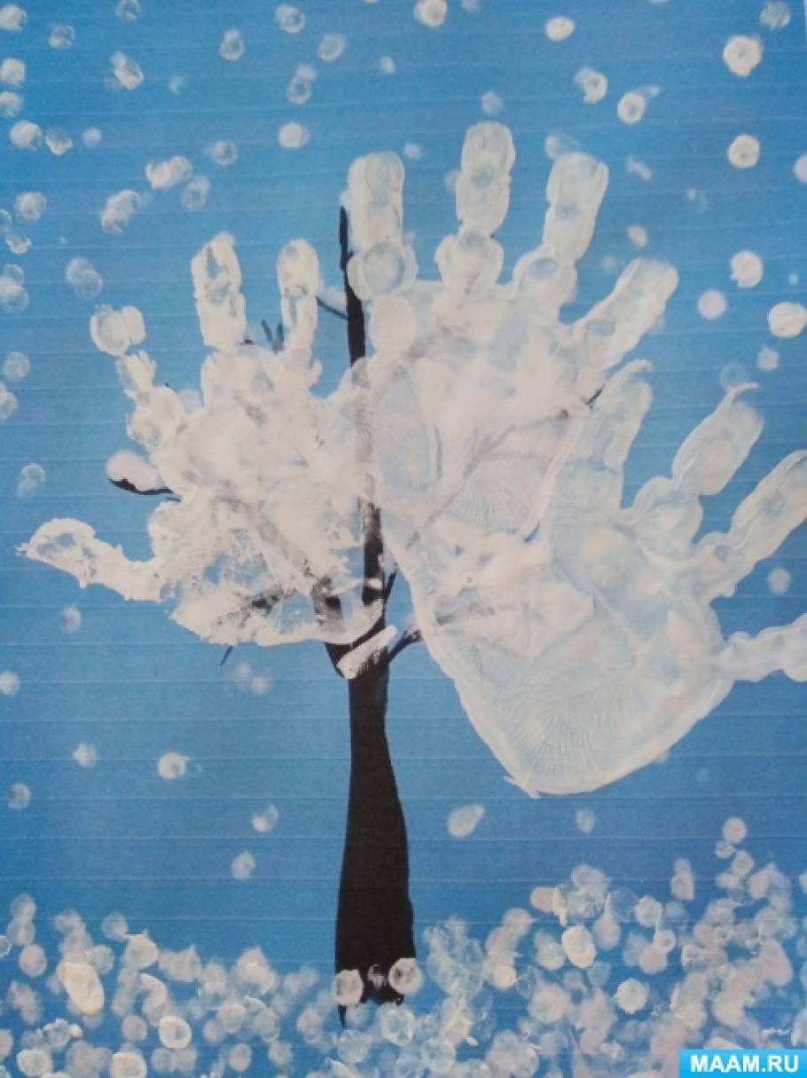 НОД по рисованию ладошкой во второй группе раннего возраста «Зимний лес»
