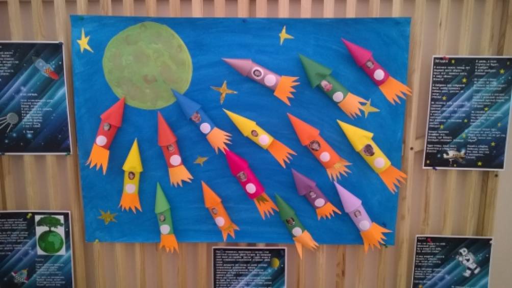 Плакат ко дню космонавтики в детском саду. День космонавтики в детском саду. Коллективное панно ко Дню космонавтики. Коллективная работа ко Дню космонавтики. Коллективная поделка ко Дню космонавтики.