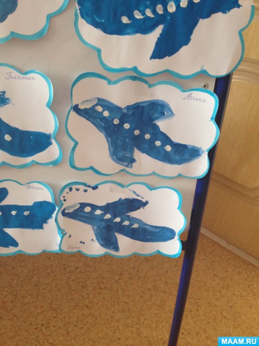 Рисование самолеты летят облаках средней группы