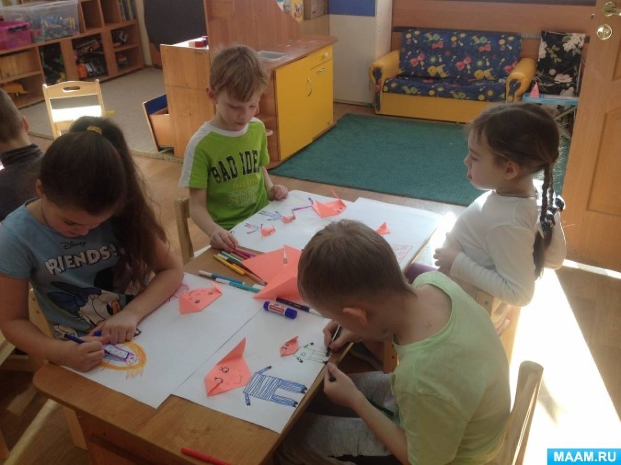 Конспект НОД по оригами и аппликации с элементами рисования «Приключения Поросёнка и его друзей» для детей 6–7 лет