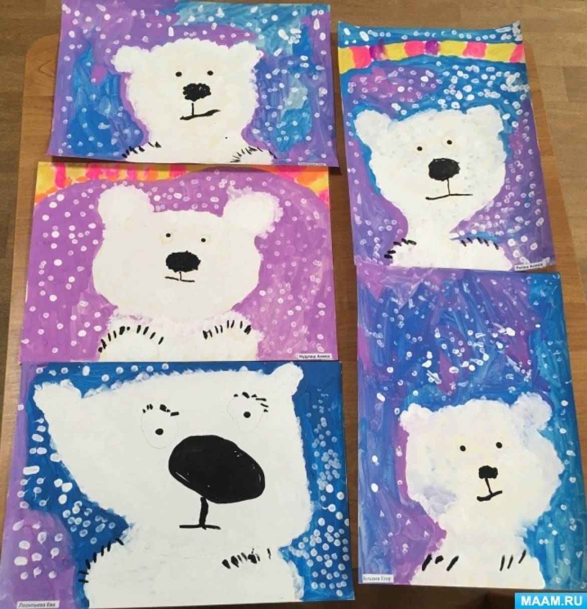 Конспект занятия по рисованию тычком для детей 4–5 лет «Медвежонок на Северном полюсе»