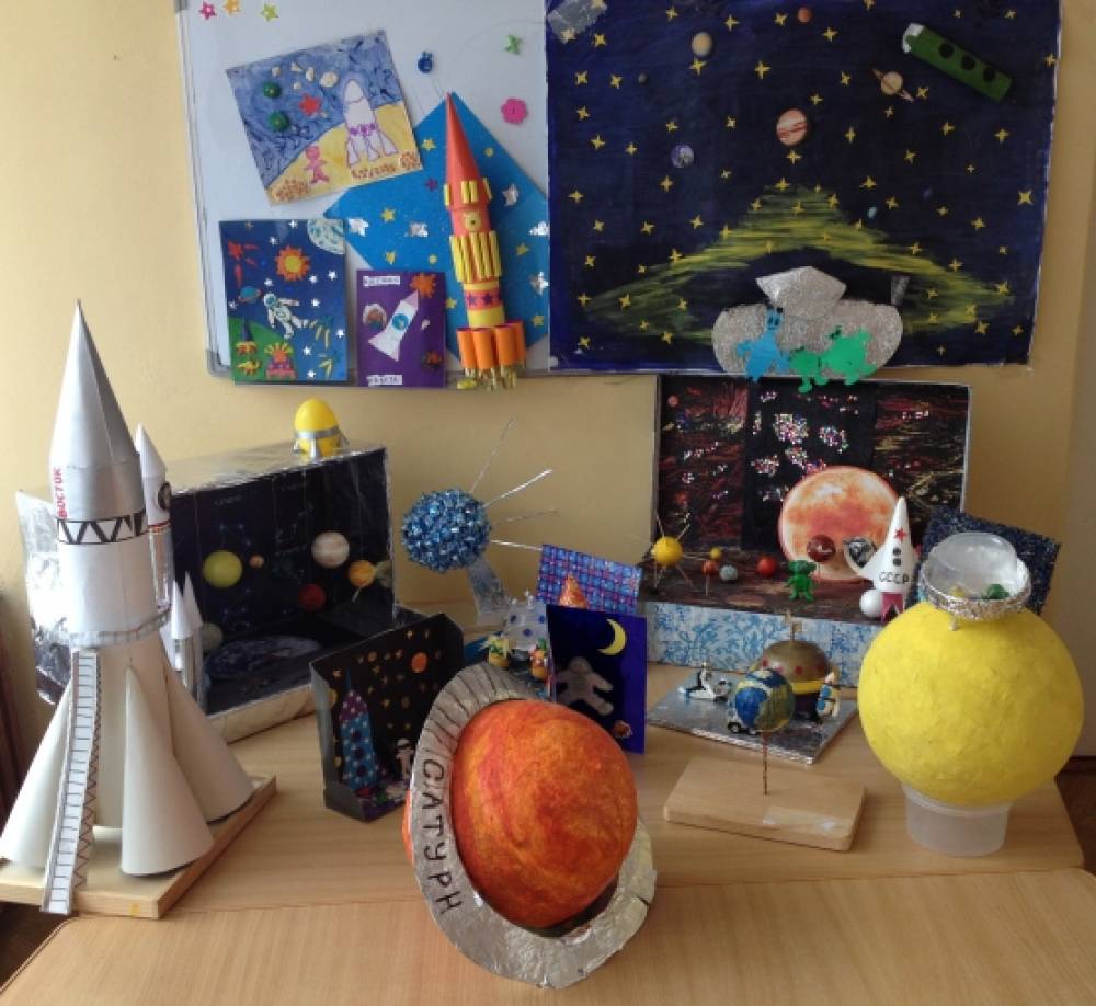Выставка поделок ко дню космонавтики. Поделки на тему космос. На выставку поделка в детский сад космос.