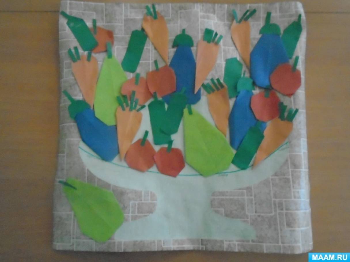Мастер-класс по конструированию из бумаги с детьми средней группы «Коллективная работа «Овощи в вазе»