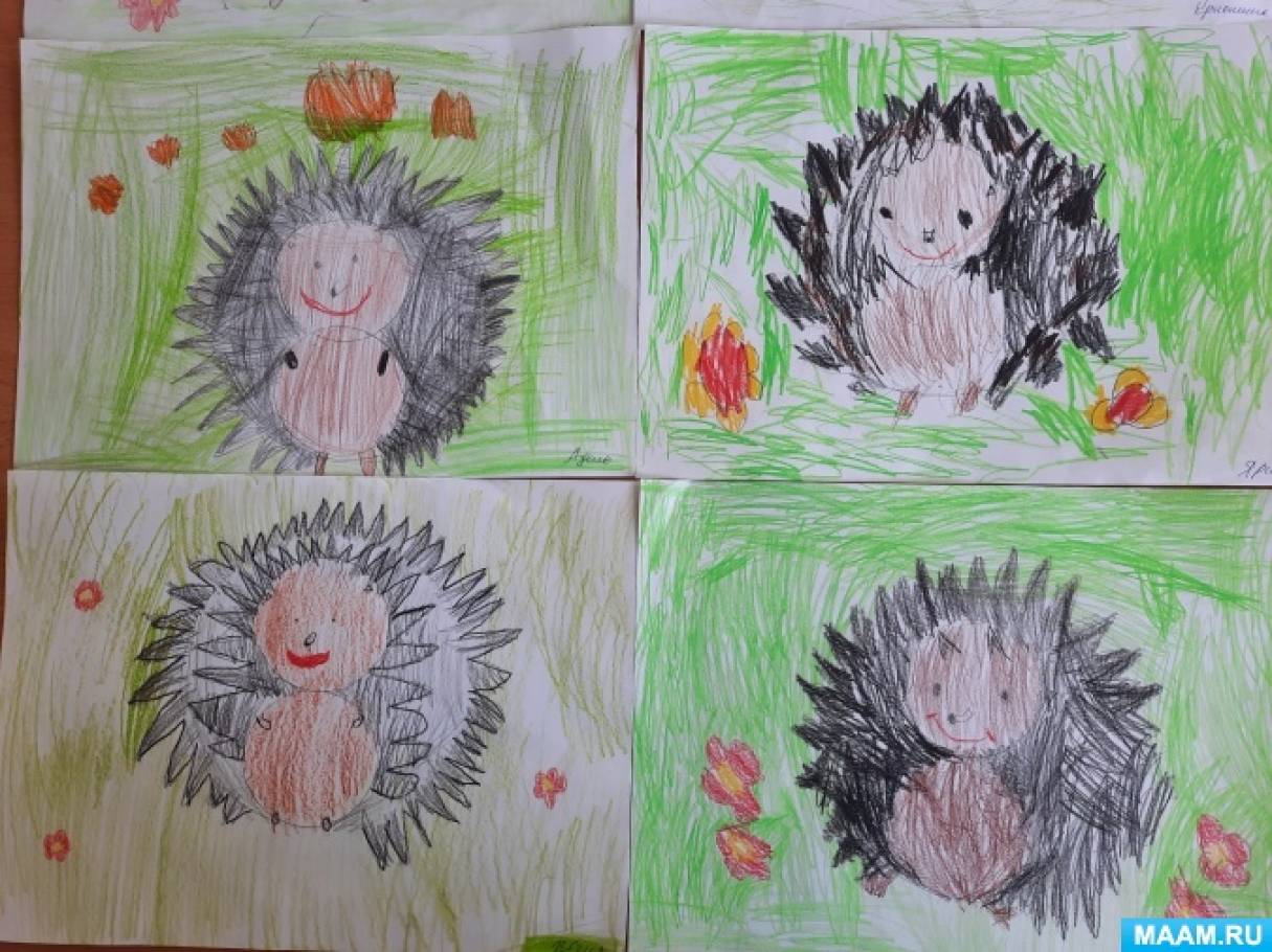 Мастер-класс по рисованию карандашами «Ежик» с детьми 5 года жизни по теме «Дикие животные весной»