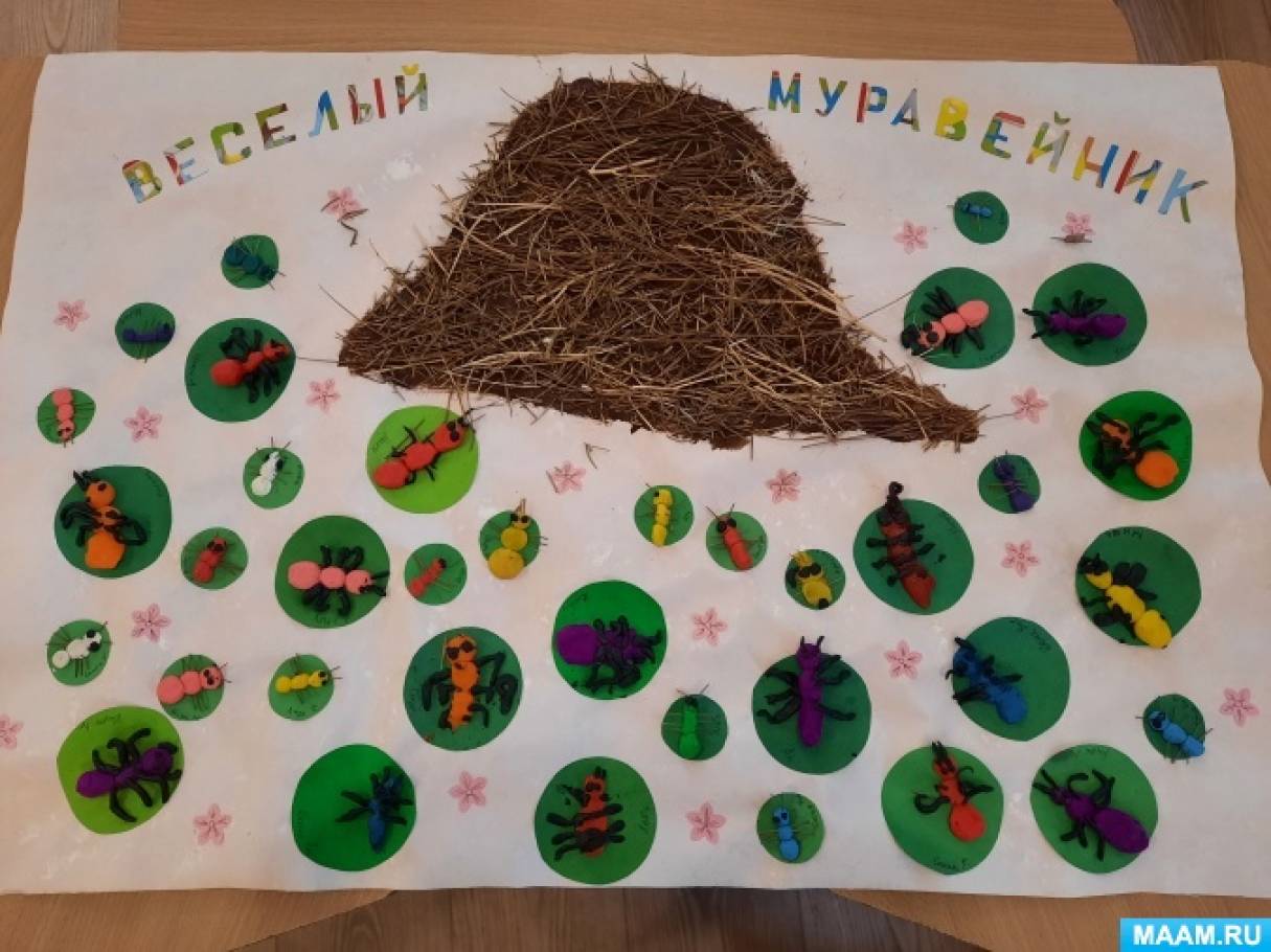 Мастер-класс коллективной аппликации «Веселый муравейник» с использованием природного материала с детьми средней группы