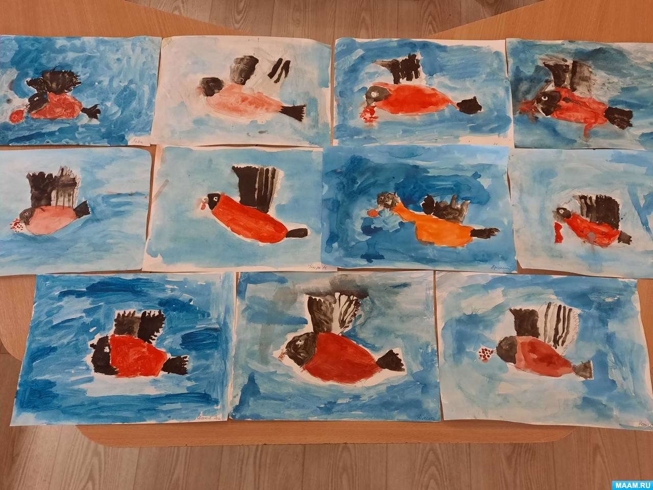 Мастер-класс по рисованию акварельными красками «Летящий снегирь с гроздью рябины» с детьми старшей группы