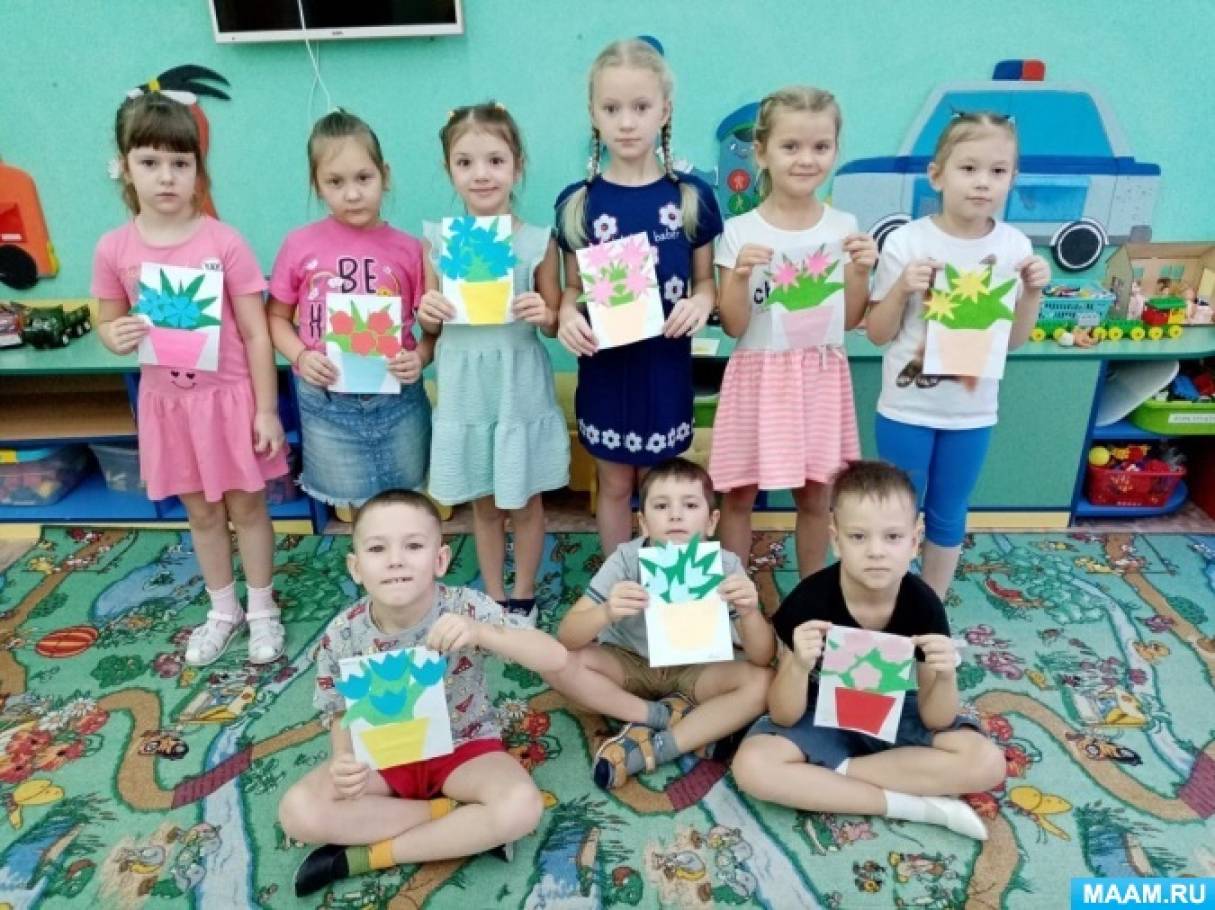 Конспект занятия по аппликации в старшей группе «Цветок в горшочке» (1 ...