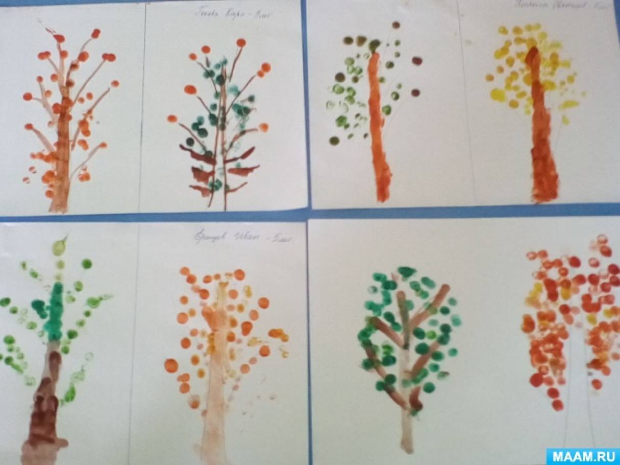 Занятие по рисованию красками для дошкольников в средней группе «Деревья летом и осенью»