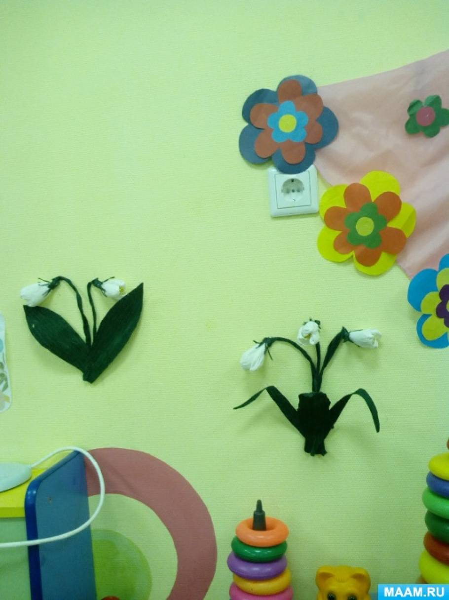 Растения в ясельной группе. Весенние цветы для украшения группы в детском саду. Украшение группы в детском саду к весне. Украшение стены на весну в ДОУ.
